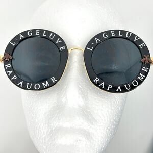 L'ageluve Rapauomr Round Sunglasses Golden Bee Accent Sunnies Black